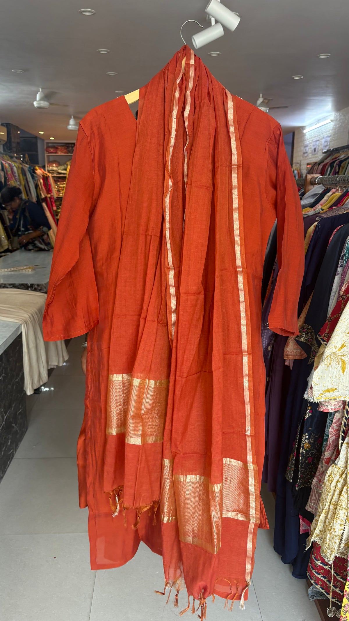Mal Chanderi Straight Suits With Neckwork