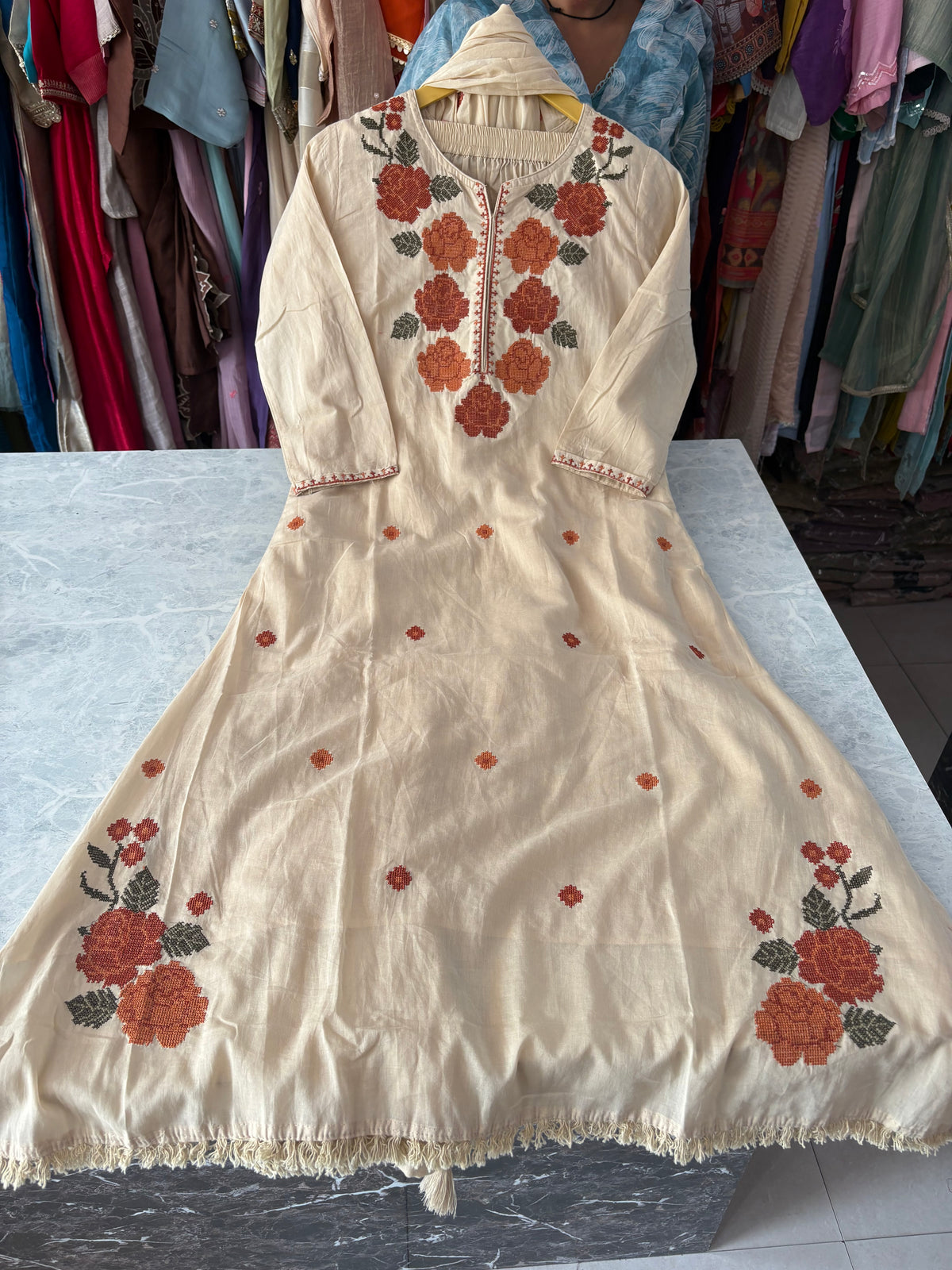 Pure Mal Cotton Stitched Aline Suits with Beautiful Embroidery Work