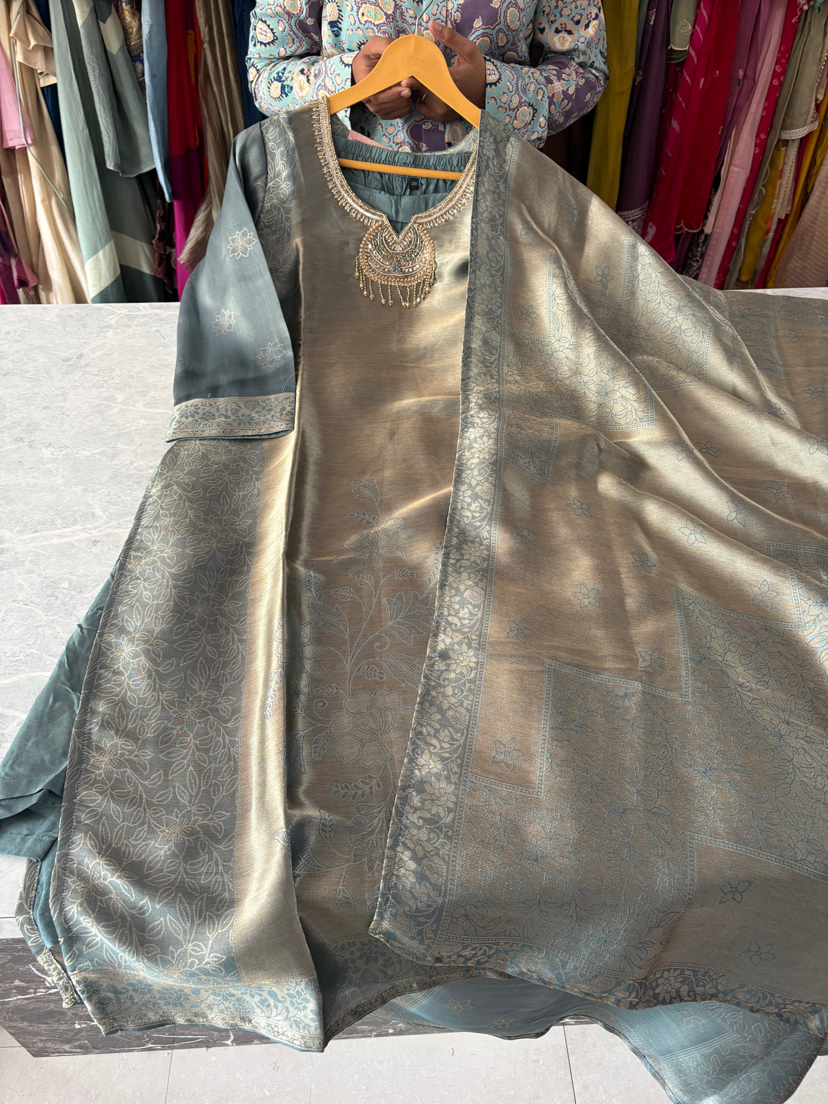 Giraffe Silk Banarsi Suits with Handwork
