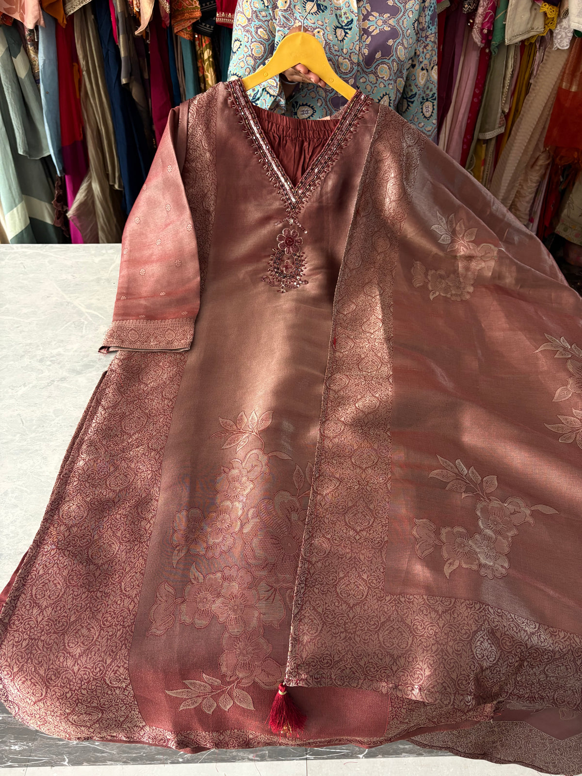 Giraffe Silk Banarsi Suits With Handwork