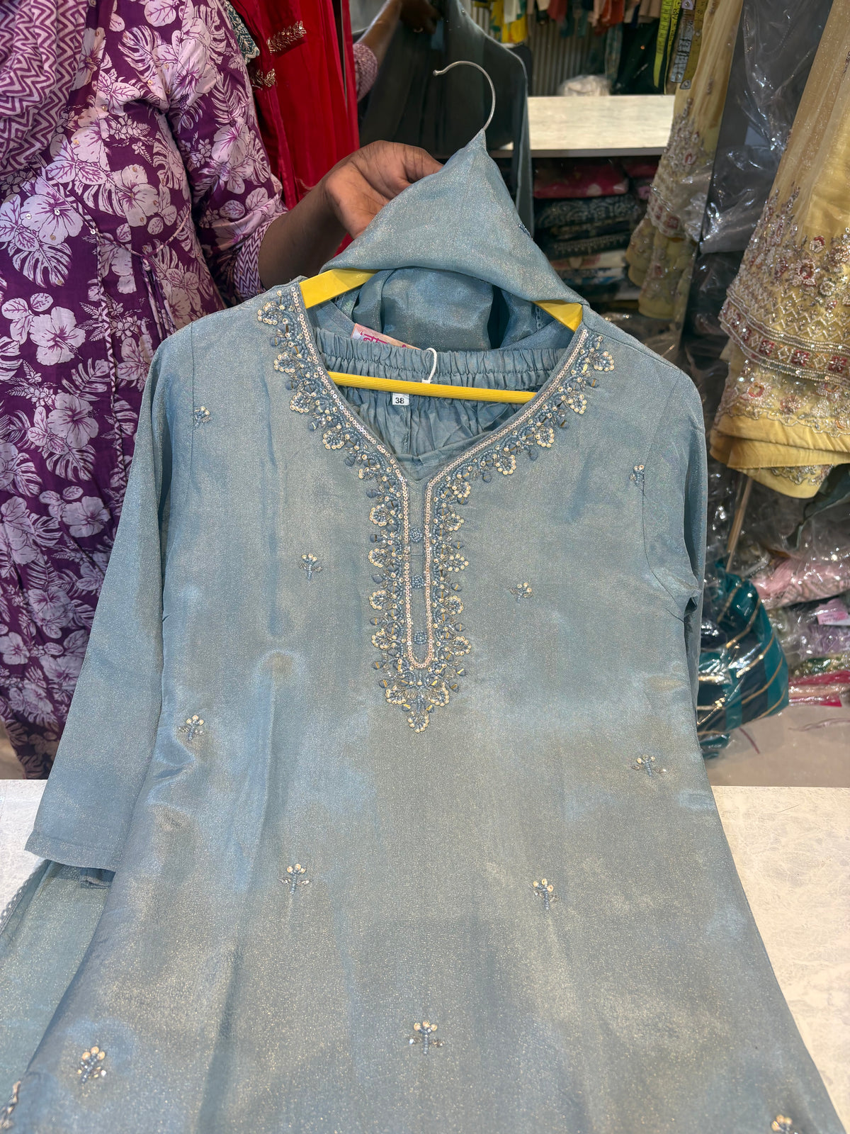 Shimmer Silk Straight Suits With Beautiful Handwork
