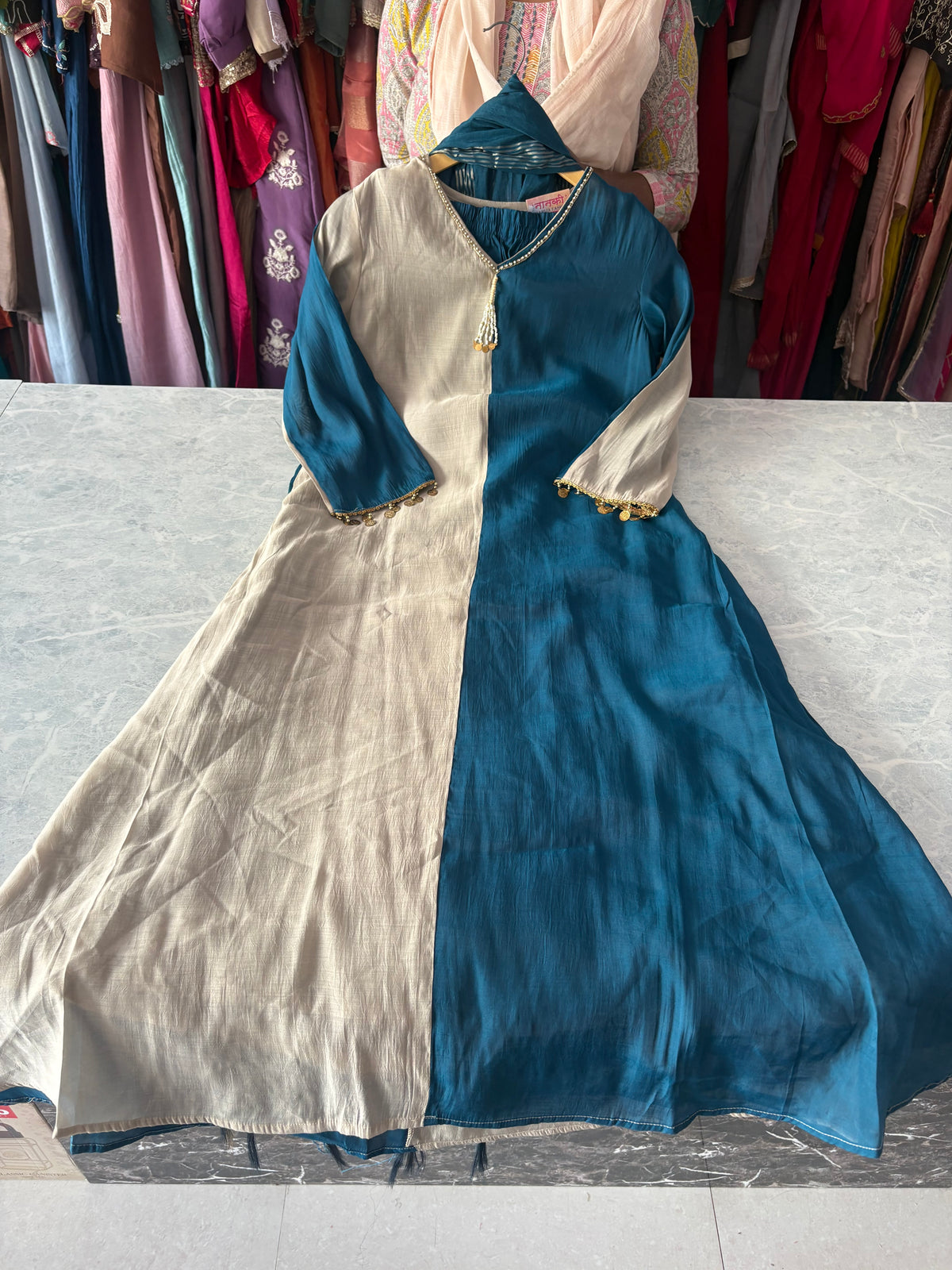 Mal Chanderi Stitched Aline Suits with Pants and Dupatta