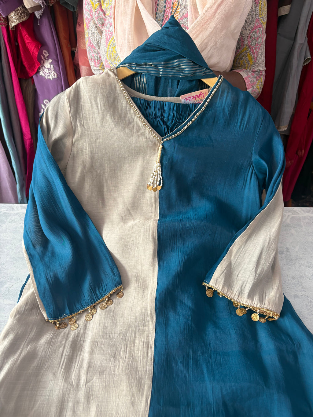 Mal Chanderi Stitched Aline Suits with Pants and Dupatta