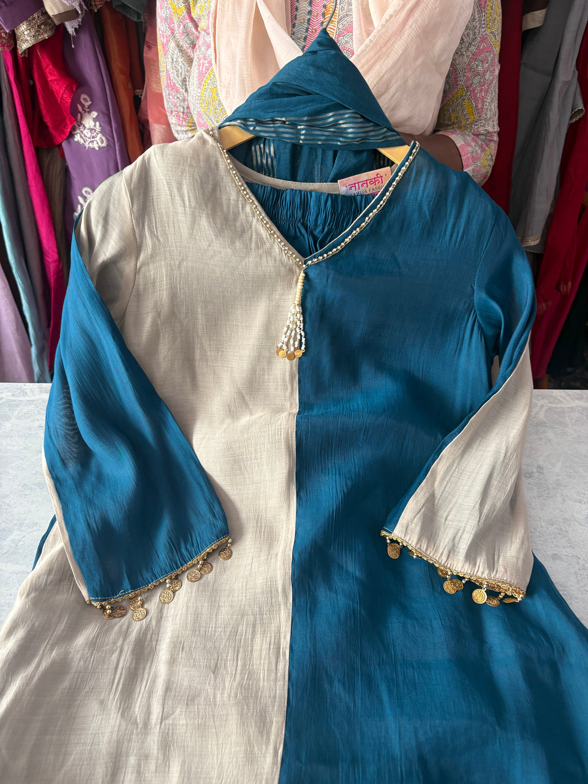 Mal Chanderi Stitched Aline Suits with Pants and Dupatta