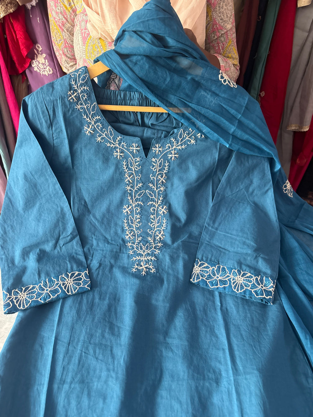 Pure Cotton Stitched Suits With Beautiful Embroidery Work