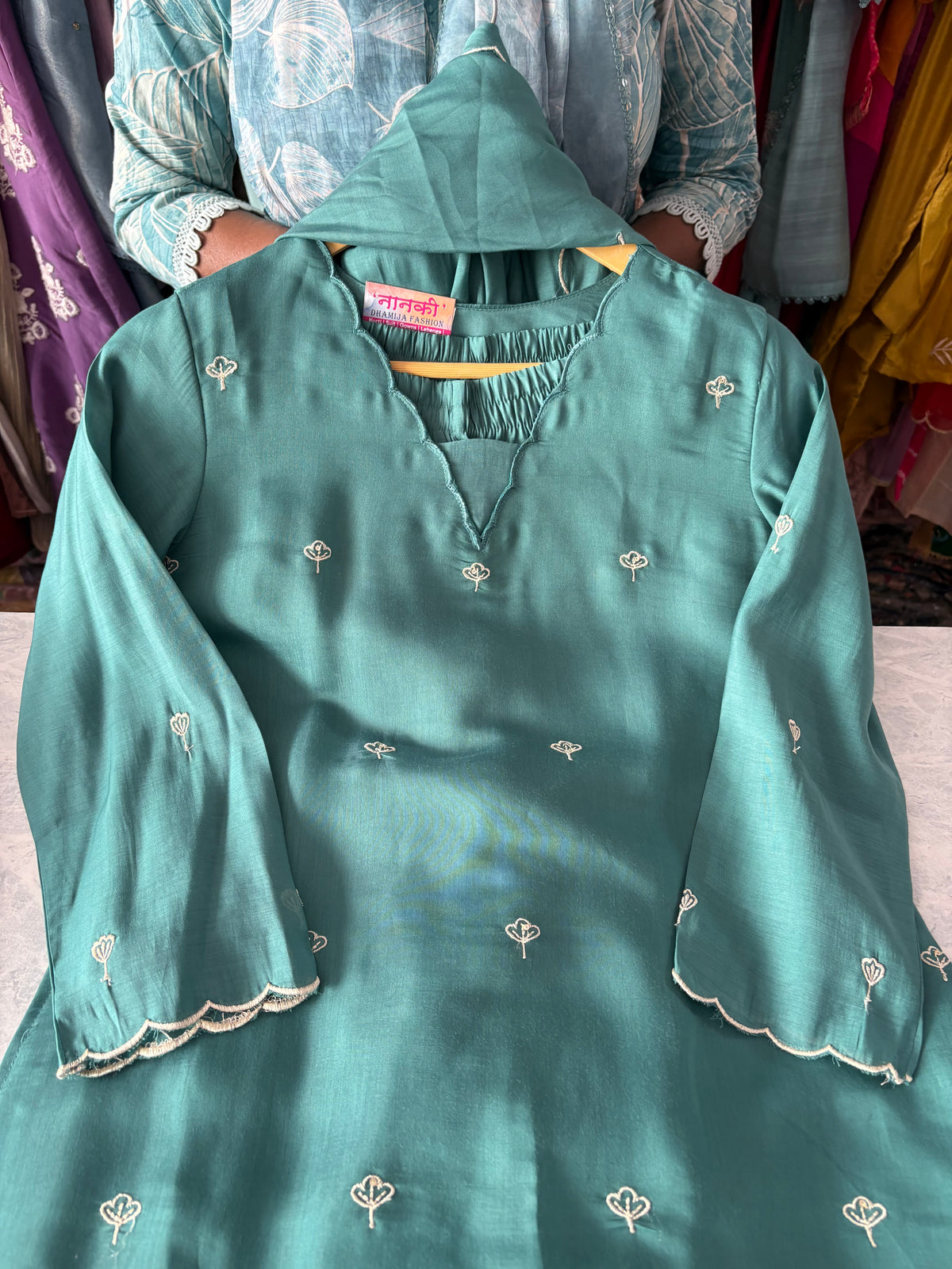Mal Chanderi Stitched Aline Suits With Beautiful Embroidery & Handwork Detailing