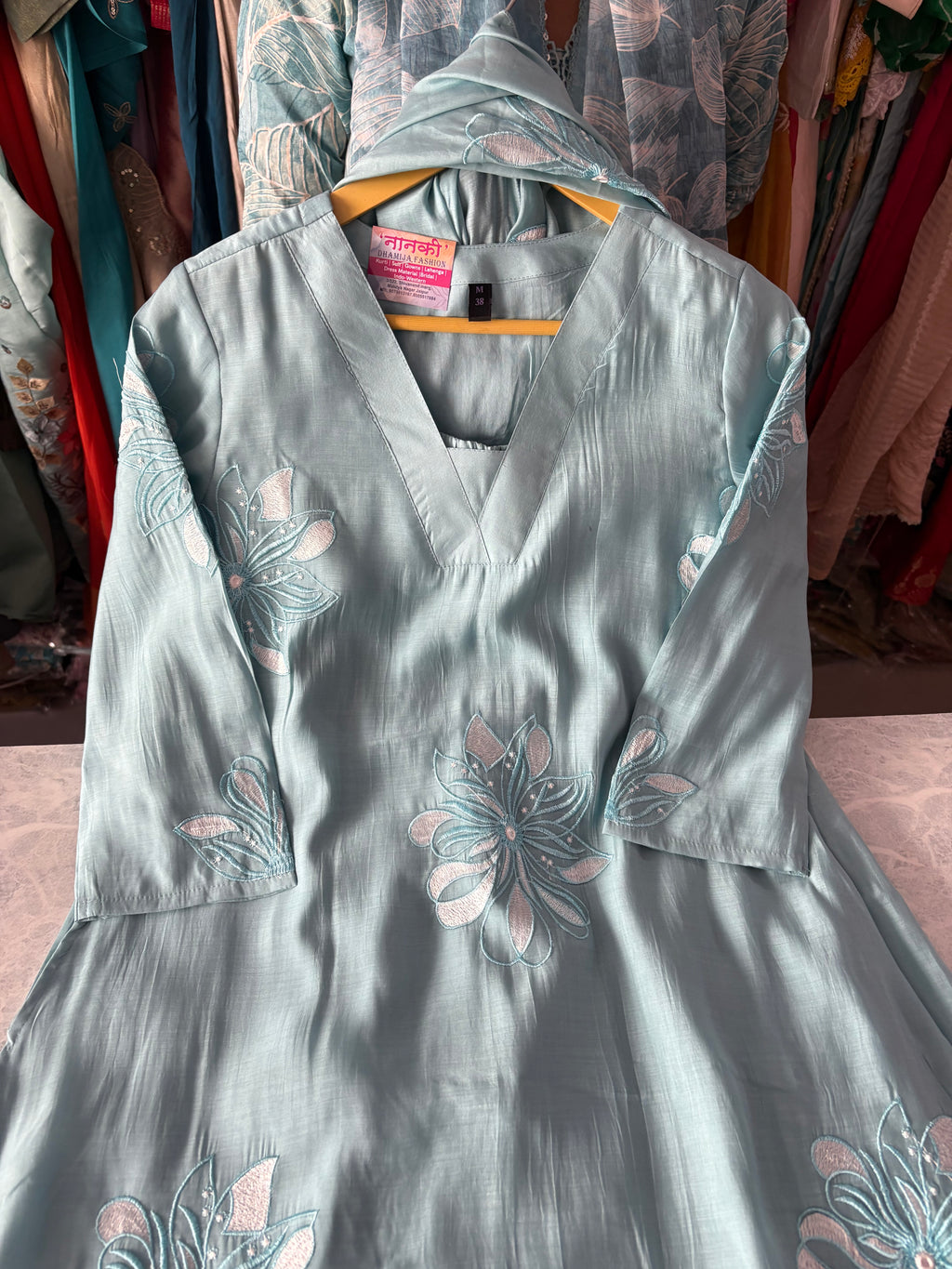 Mal Chanderi Aline Embroidery Suits With Heavy Dupatta