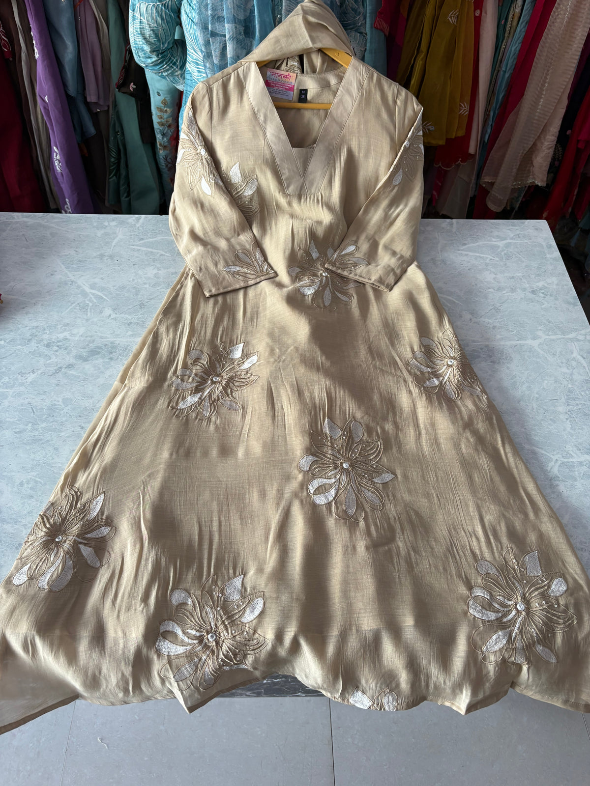 Mal Chanderi Aline Suits With Beautiful Embroidery Work and Heavy Dupatta