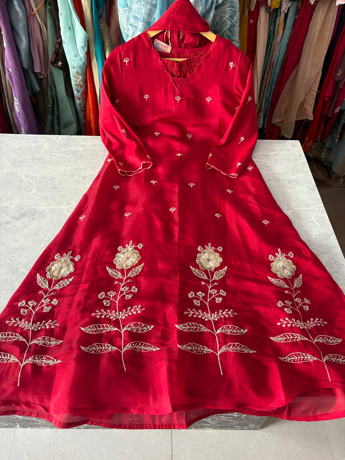 Mal Chanderi Aline Suits with Beautiful Embroidery and Handwork Detailing