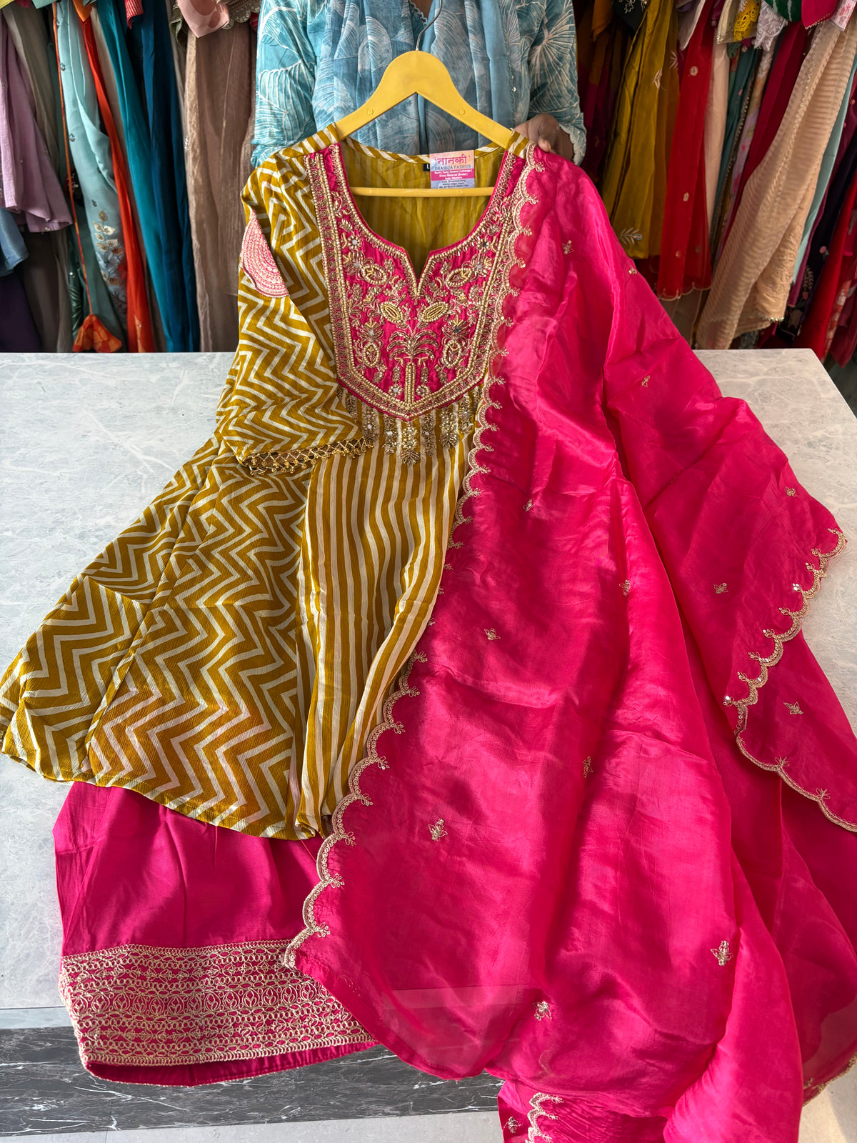 Farshi Salwar Stitched Suits in Pure Chinon Fabric