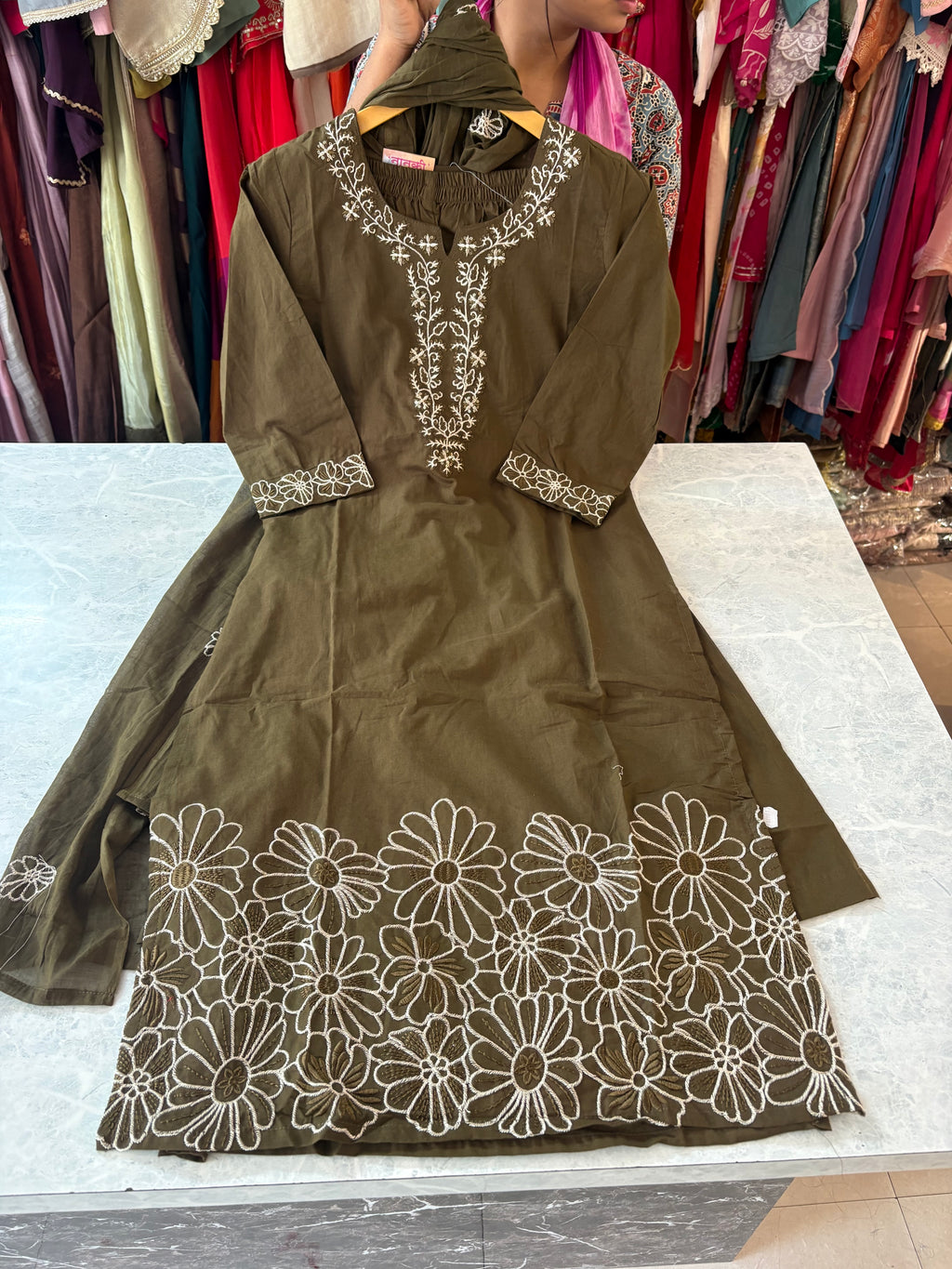 Pure Cotton Stitched Suits with Beautiful Embroidery Work & Malmal Dupatta