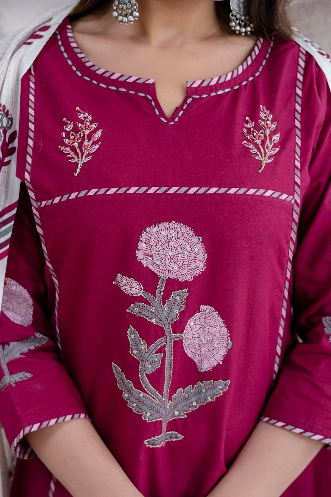 Pure Cotton Block Print Aline 3pcs Suit