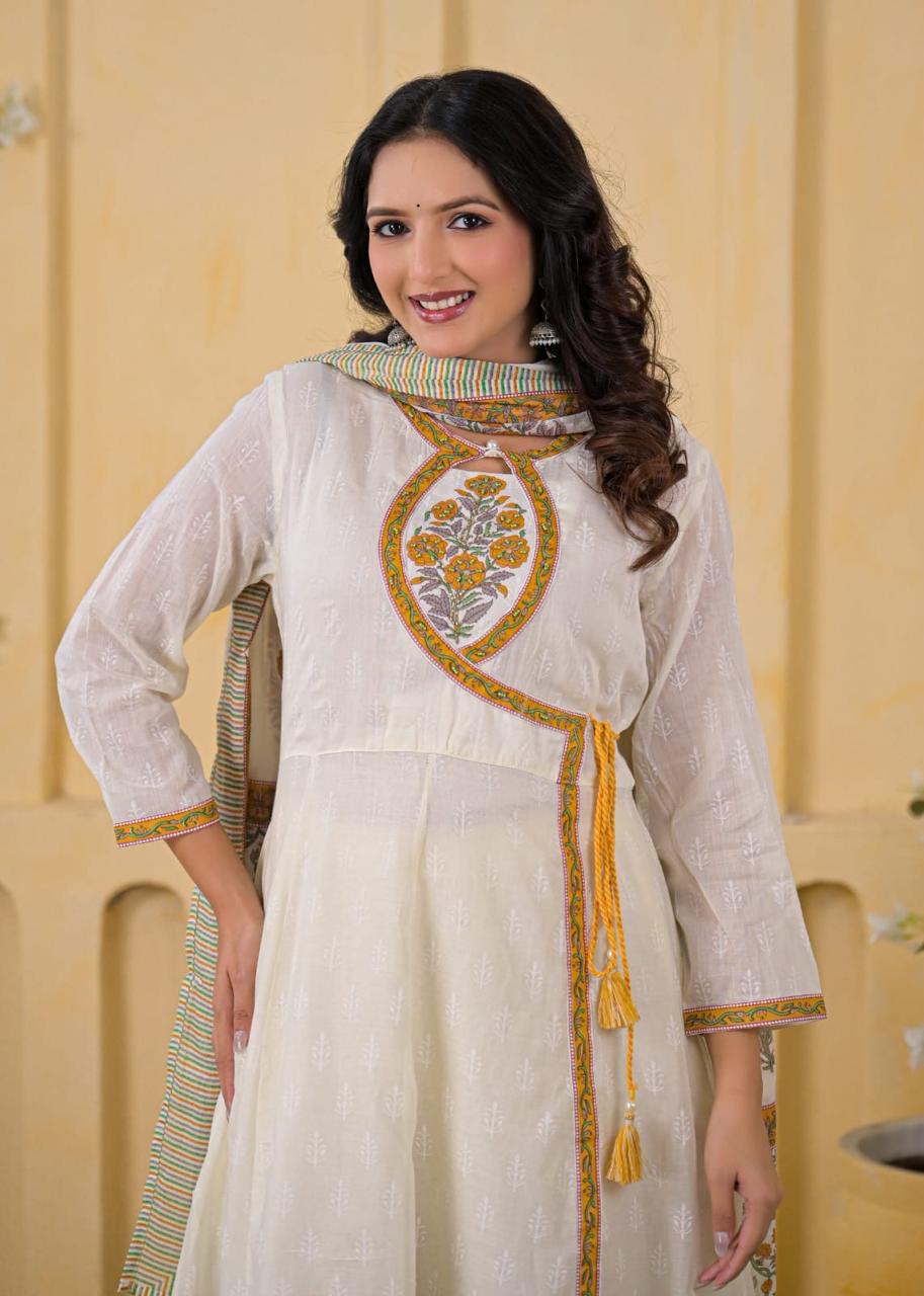 Pure Cotton Anarkali 3pcs Suit