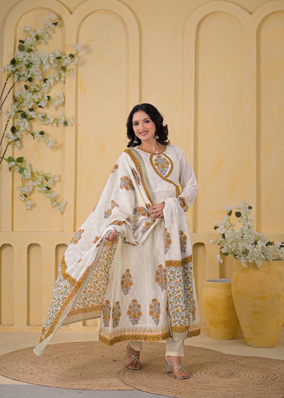 Pure Cotton Anarkali 3pcs Suit