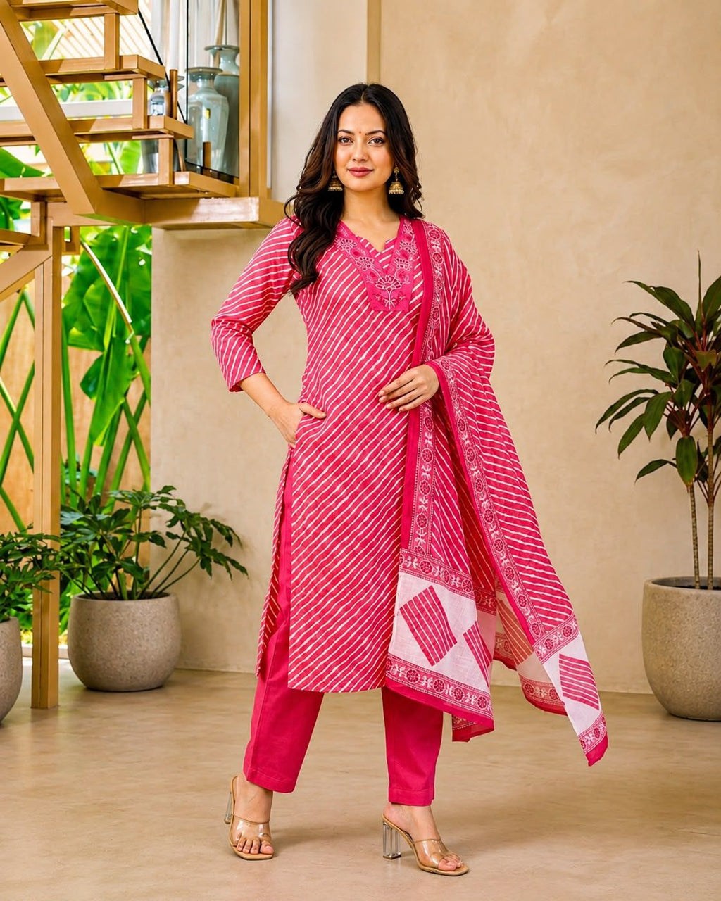Pure Cotton Leheriya 3pcs suit