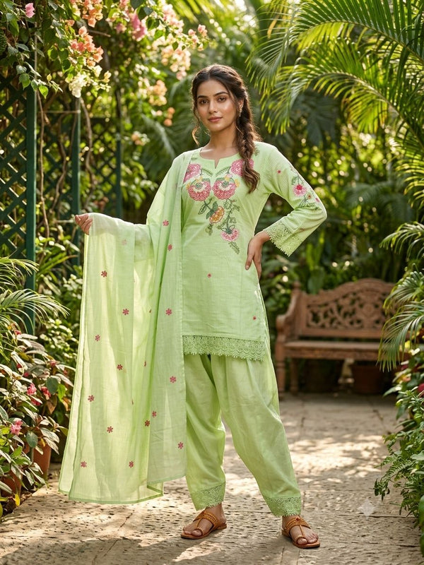 Premium Cotton stitched suit with Farshi salwar and Malmal dupatta