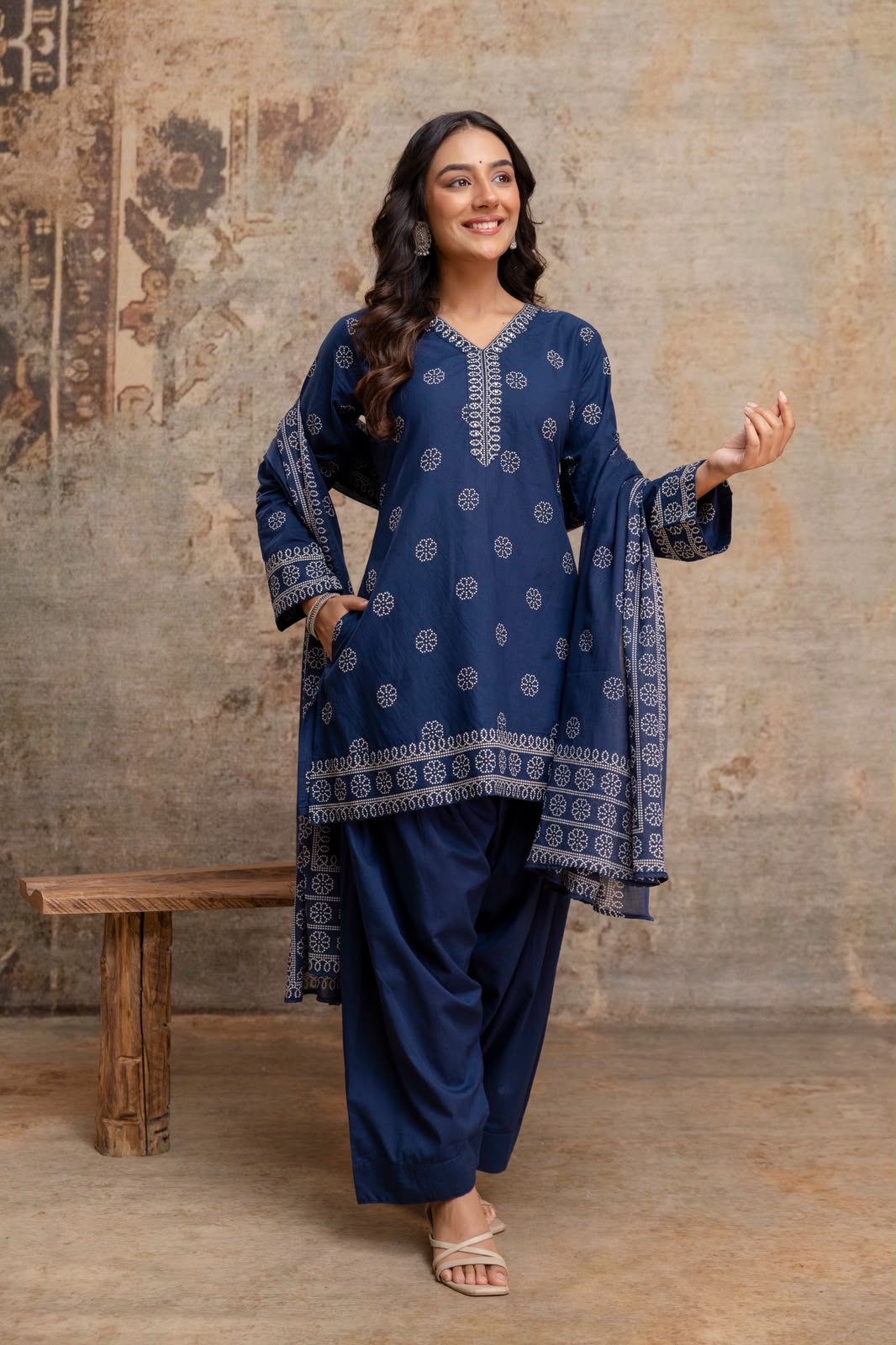 Pure cotton suit with Farshi salwar and malmal dupatta