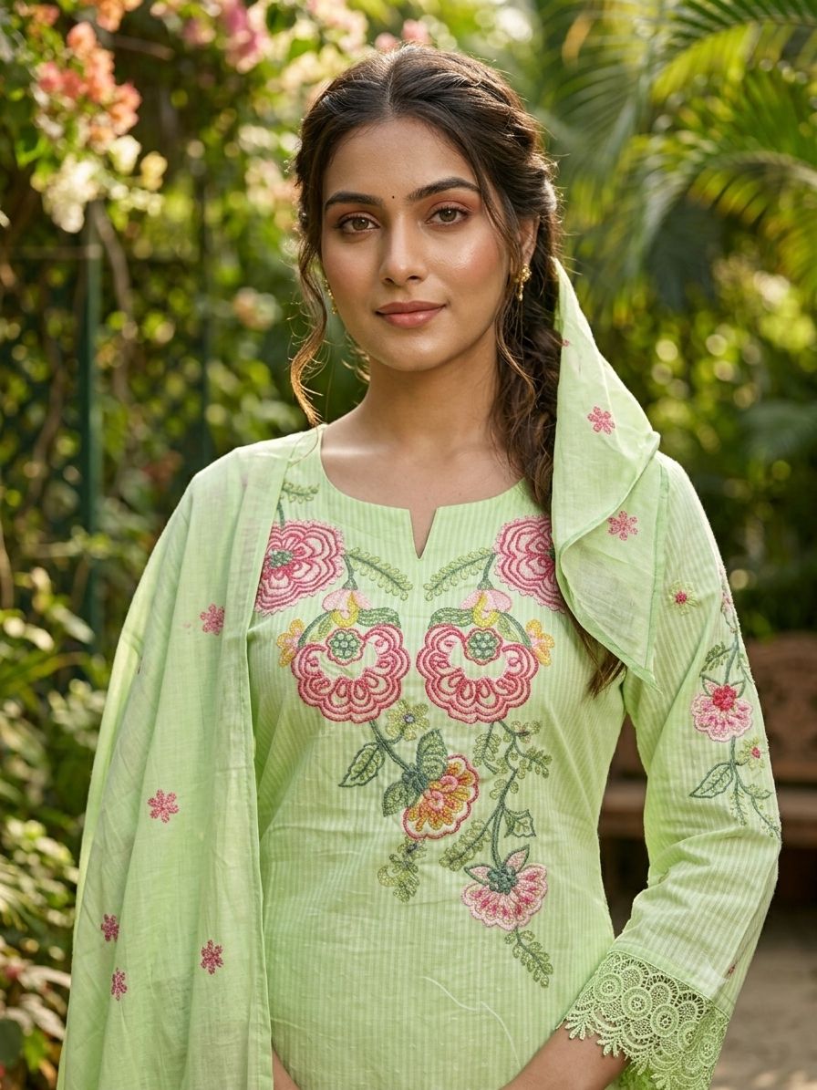 Premium Cotton stitched suit with Farshi salwar and Malmal dupatta
