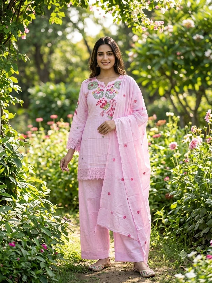 Premium Cotton stitched suit with Farshi salwar and Malmal dupatta