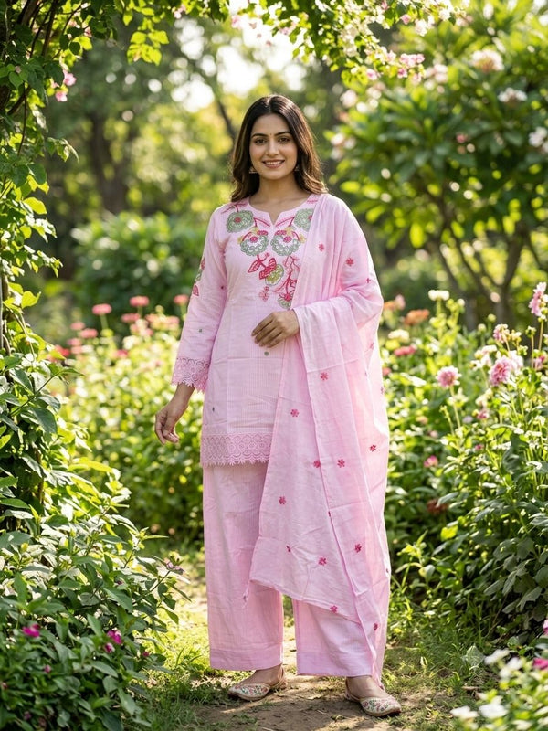 Premium Cotton stitched suit with Farshi salwar and Malmal dupatta