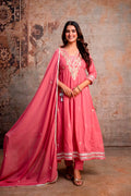 Pure mul cotton Anarkali suit with gota work, straight pants and malmal dupatta